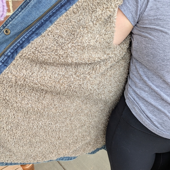 Rare Free People Rendered Denim Sherpa Jacket/Coat- Small ( Oversized) - Picture 6 of 12